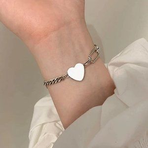 *NEW 925 Sterling Silver Heart Link Chain Bracelet